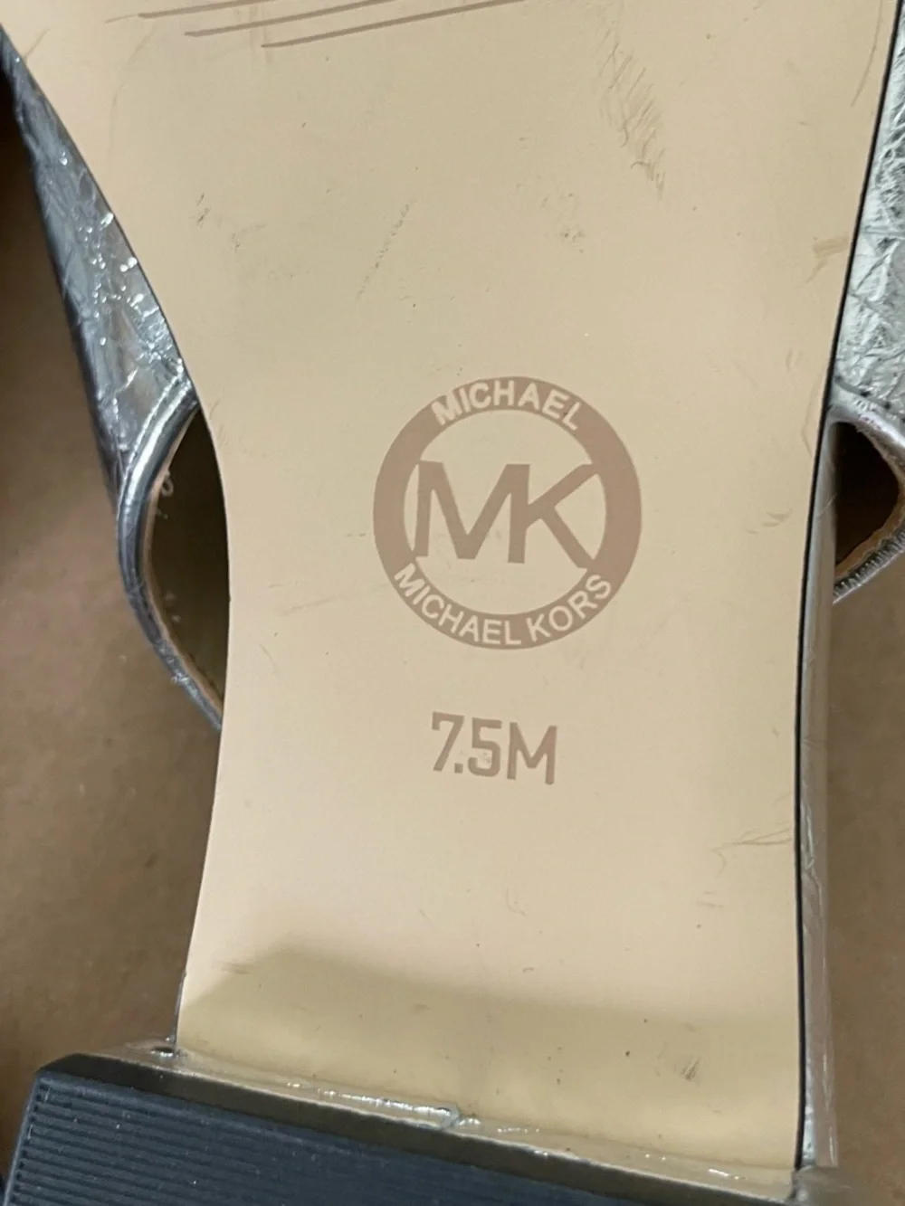 Michael Kors Silver Slingback Flats 7.5M Metallic Crackle Leather Pointed Toe